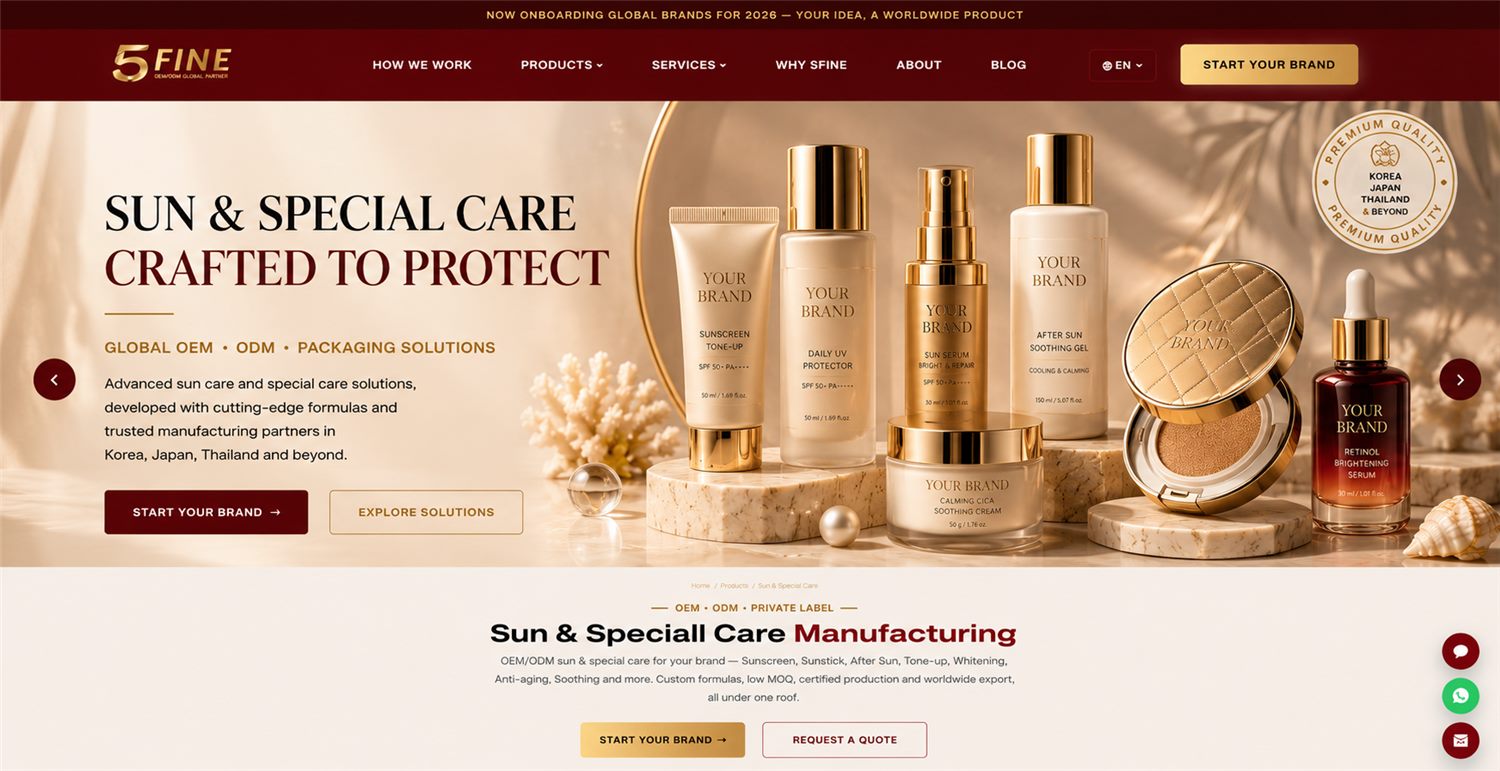 Sun & Special Care Manufacturing — 5FINE OEM/ODM beauty & cosmetics