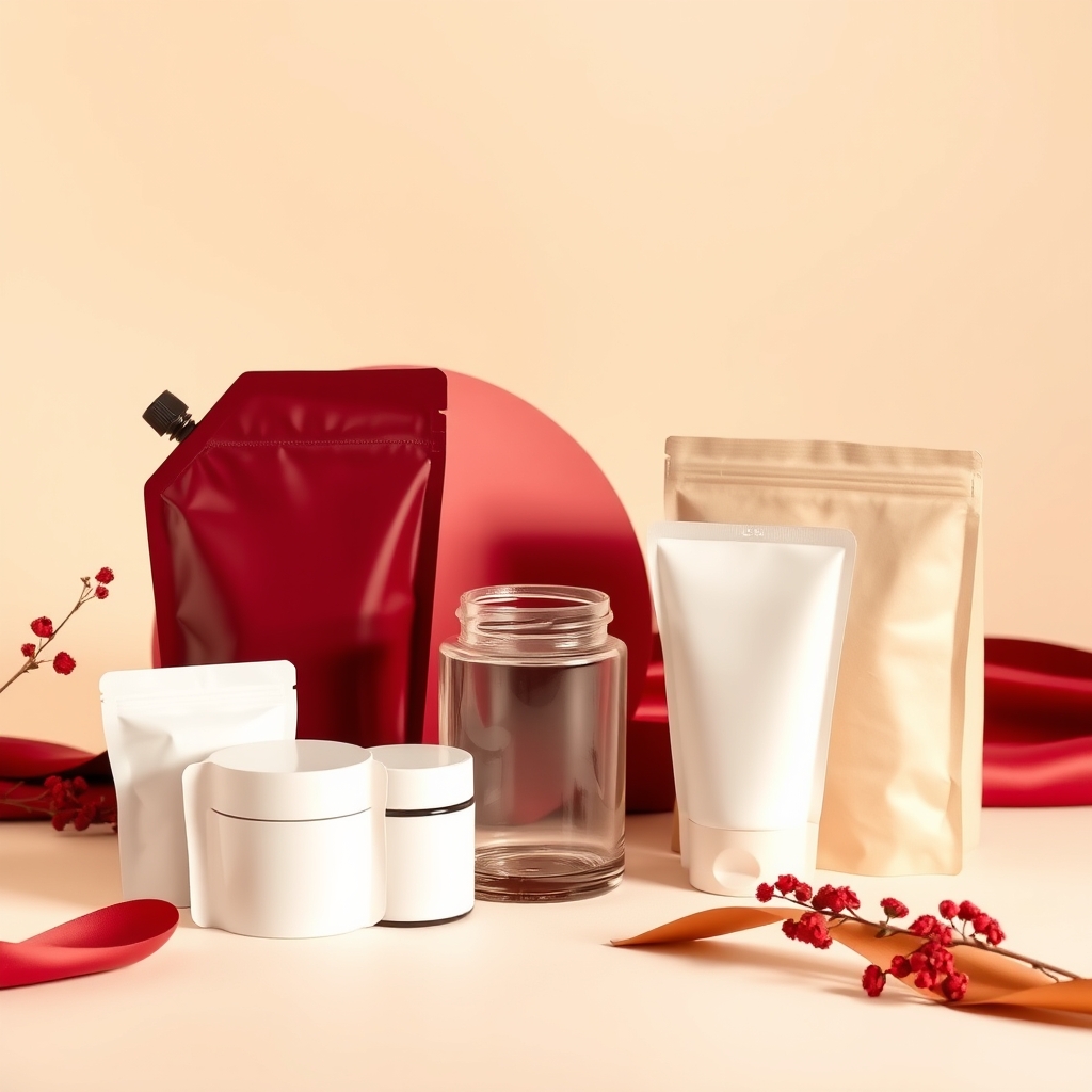 Refill pouches beside an empty glass jar