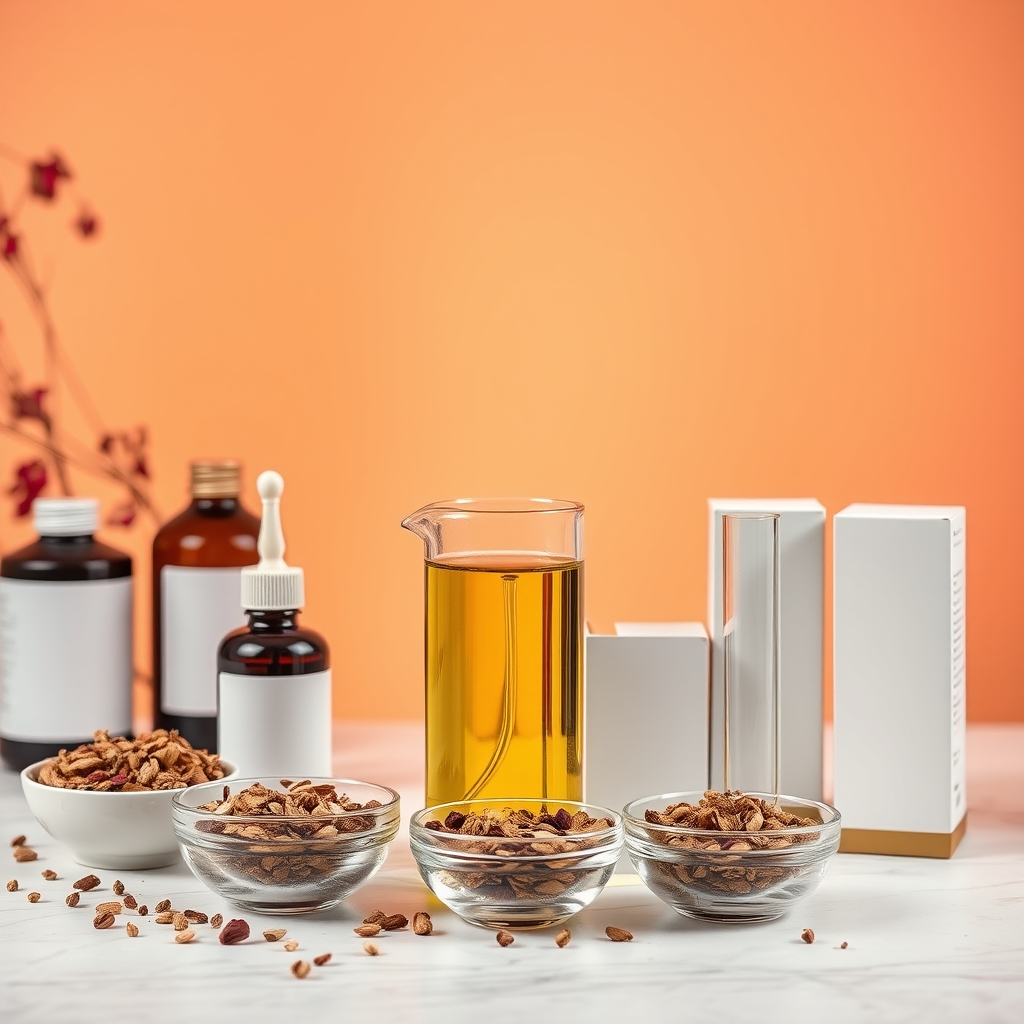 Blending essential oils with a carrier oil on a lab bench