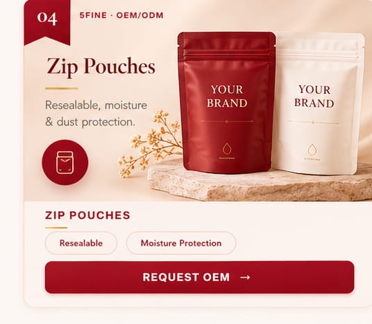 OEM Zip Pouches — 5FINE private label OEM/ODM